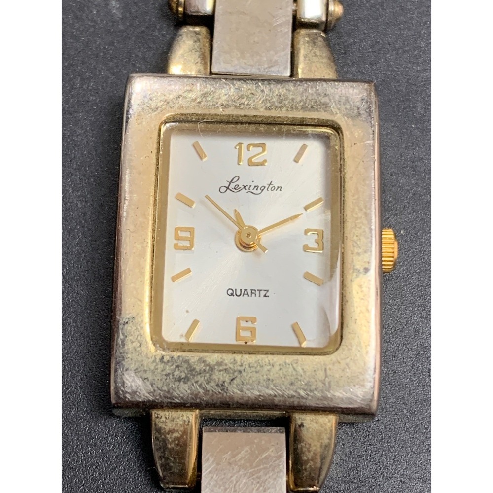 Lexington Quartz Watch Womens Gold Silver Tone Rectangle Face Mesh Band 60840